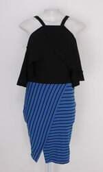 Vestido chocoleite feminino preto e azul estampado
