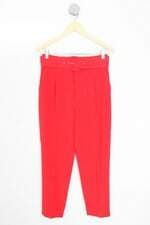 calça de tecido zara feminina vermelha com cinto