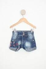 shorts jeans oznes kids azul com barra italiana e bordado