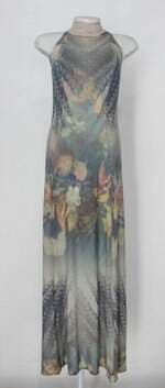 Vestido de Festa feminino estampado com Fenda e Com forro