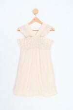 vestido hering juvenil bege com bordado e forro