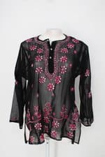 Blusa bela índia feminina preta com Bordado e Transparência