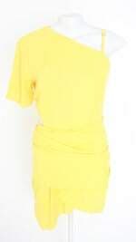 vestido feminino amarelo com assimétrico e recortes