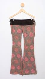 Calça de tecido feminina estampada cós camurça