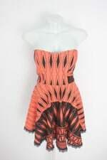 vestido credencial feminino laranja estampado