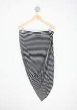 saia renner feminina listrada com assimetria e cós com elástico