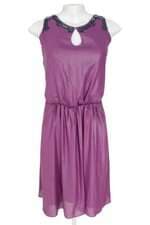 vestido feminino maria garcia roxo com faixa na cintura e forro