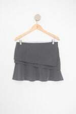 saia de alfaiataria ateen feminina cinza com sobreposição