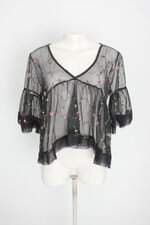blusa haute feminina preta com bordado e renda