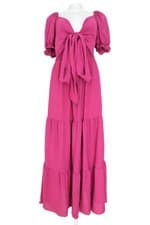 Vestido Longo Rosa Com Babado e Laço