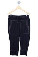 calça de tecido feminina azul com cós com elástico