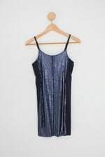 vestido metro & co juvenil azul com forro e paetê