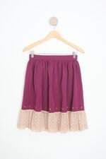 saia míne feminina roxa com aplique e renda 