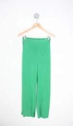 calça de tecido feminina verde com cós com elástico
