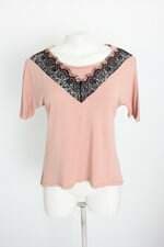 blusa handbook feminina rosa salmão com renda