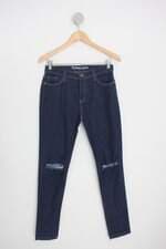 calça jeans planetgirls feminina azul com rasgo no joelho