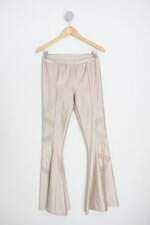 calça de tecido feminina bege com recortes
