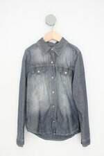camisa jeans kids azul com fenda