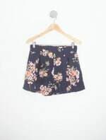 shorts feminino estampado com franzido e pregas