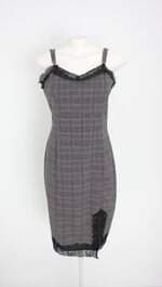 vestido siberian feminino cinza xadrez com renda