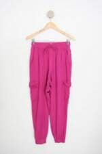 calça de tecido mudi feminina rosa com cós com elástico