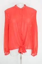 camisa m.nacional feminina laranja com plissado e recortes