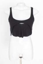 top croped tres feminino preto com sobreposição