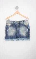 saia jeans lado avesso feminina azul