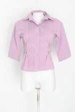 blusa feminina rosa com aplique e pregas