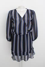 vestido unicas feminino listrado com meio forro e transparência