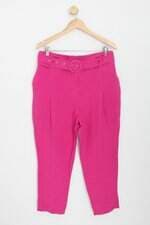 calça de tecido shoulder feminina rosa com faixa na cintura