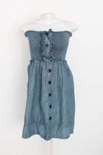 vestido jeans Maria Filó feminino azul com aplique e babado