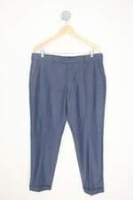 calça social masculina azul com barra italiana