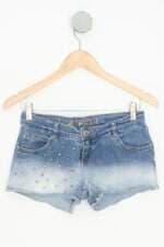 shorts jeans kids azul com aplique e degradê
