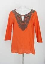 blusa siberian feminina laranja com aplique