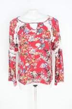 blusa manga longa feminina estampada com recortes e renda