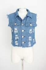 colete jeans feminino azul destroyed