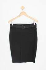 saia zipper zipper feminina preta com faixa na cintura