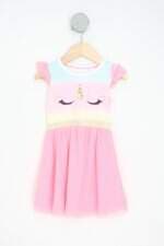 vestido poim kids rosa com bordado e paetê