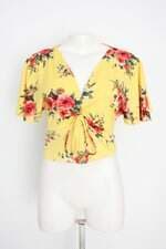 blusa cropped polly & esther feminina amarela com drapeado