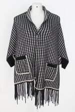 poncho de tricô onsay feminino estampado com franja
