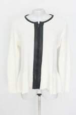 cardigan de tricô feminino off white e preto com peplum e recortes