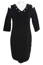 vestido mahanaim feminino preto com ilhós e recortes