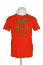 camiseta Hollister masculina laranja com bordado
