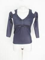 blusa manga longa feminina azul com bojo e franzido