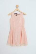 vestido kids rosa com renda e paetê