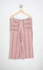 calça de tecido feminina estampada com faixa na cintura e meio forro