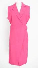 vestido PA Concept feminino rosa com faixa na cintura e sobreposição