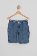 bermuda jeans feminina azul com nervura