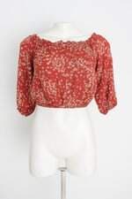 blusa cropped feminina vermelha estampada
